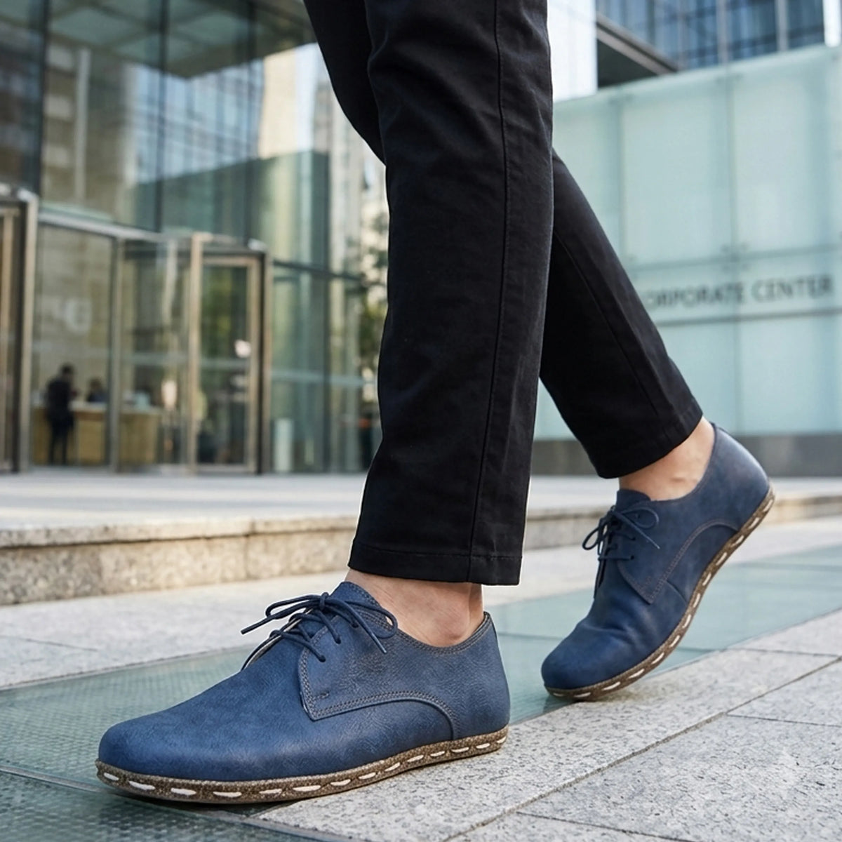 Crazy Barefoot Oxford Shoes — Leather Sole – Navy Blue
