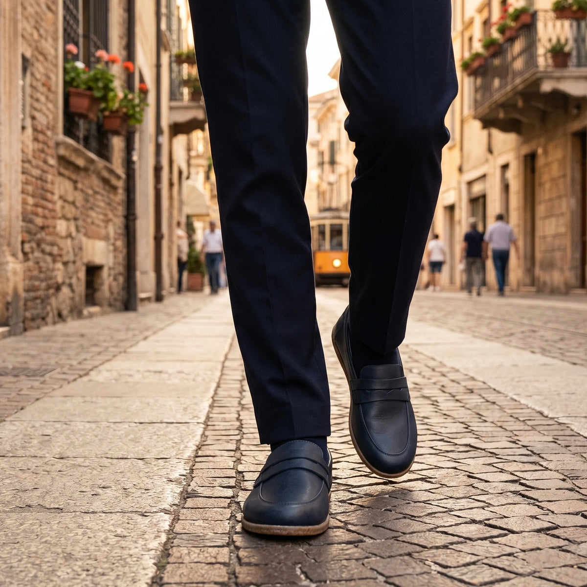 Smooth Barefoot Penny Loafer Shoes – Classic Sole — Leather Sole – Navy Blue