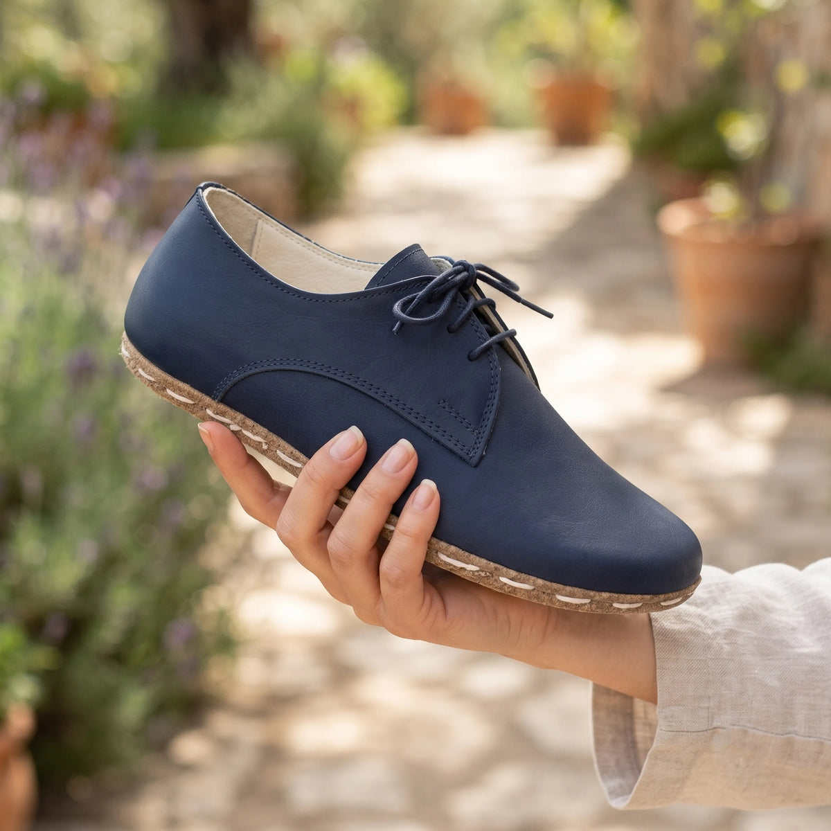 Smooth Barefoot Oxford Shoes — Leather Sole – Navy Blue
