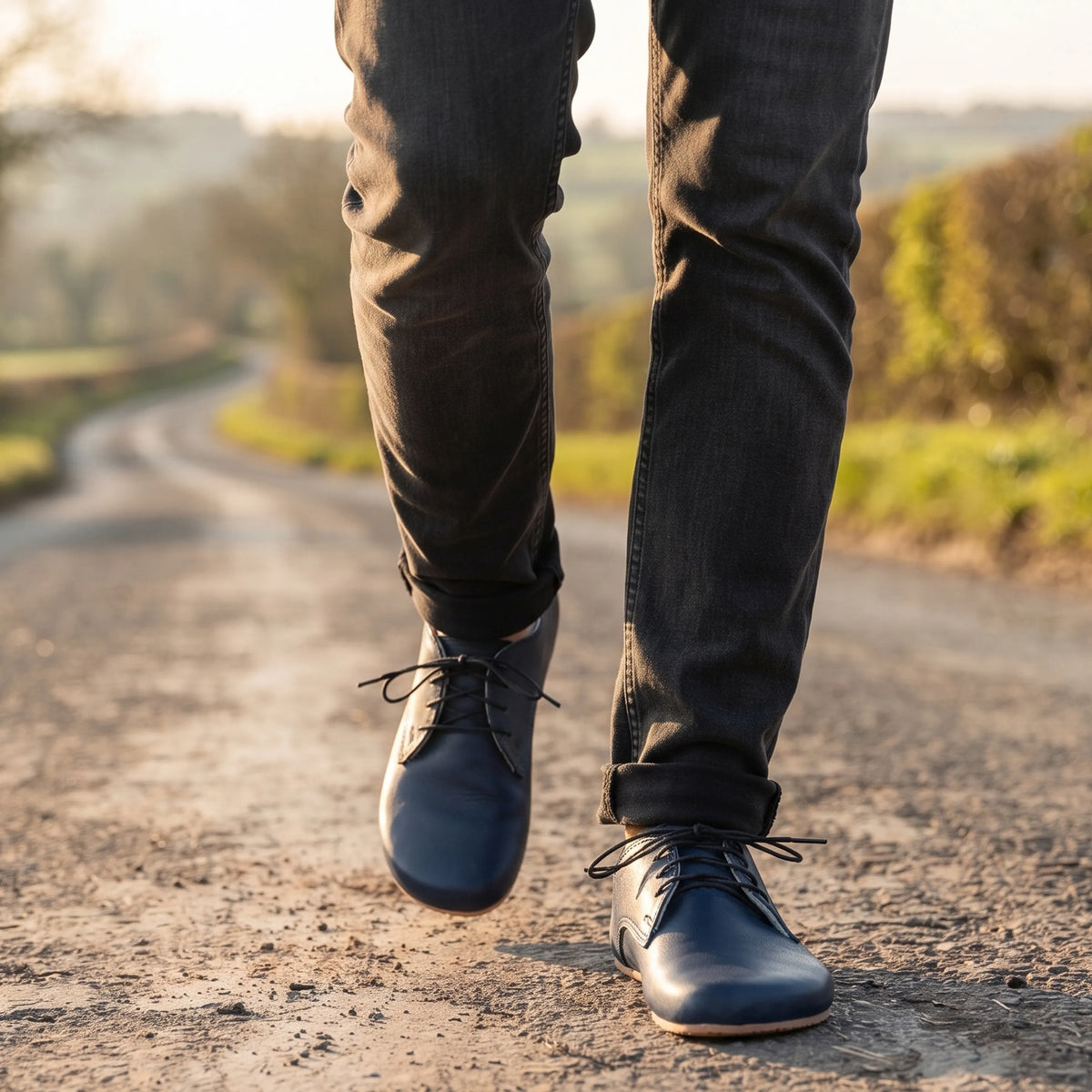 Smooth Barefoot Oxford Shoes – Rubber Sole – Navy Blue