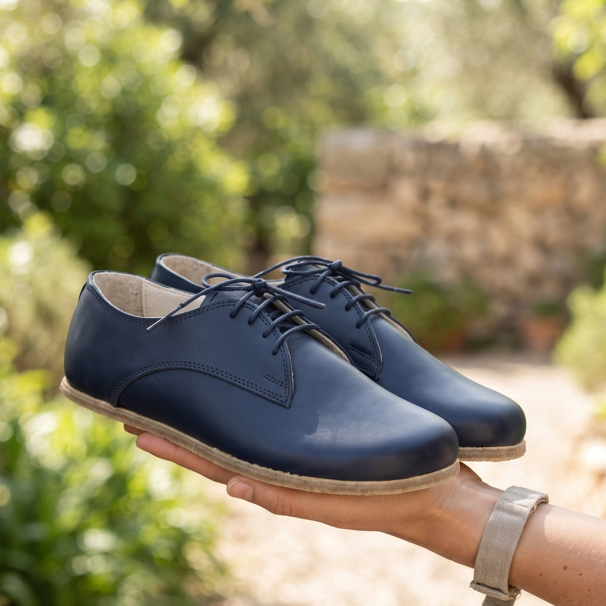 Smooth Barefoot Oxford Shoes – Classic Sole — Leather Sole – Navy Blue