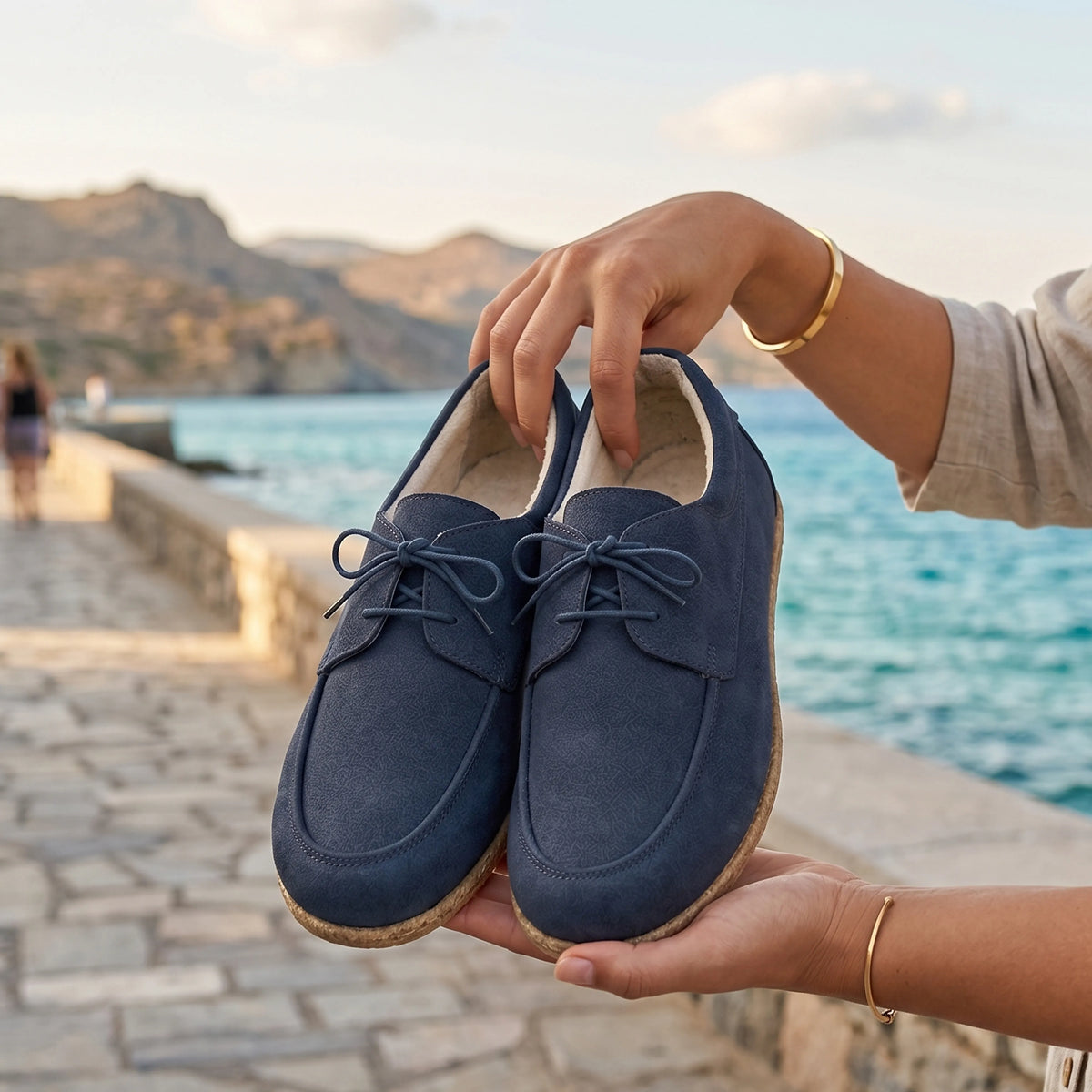 Crazy Barefoot Laces Penny Loafer Shoes – Classic Sole — Leather Sole – Navy Blue