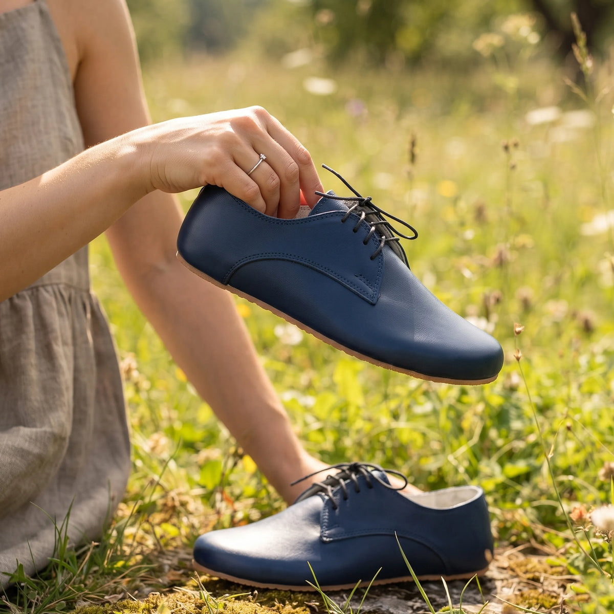 Smooth Barefoot Oxford Shoes – Rubber Sole – Navy Blue