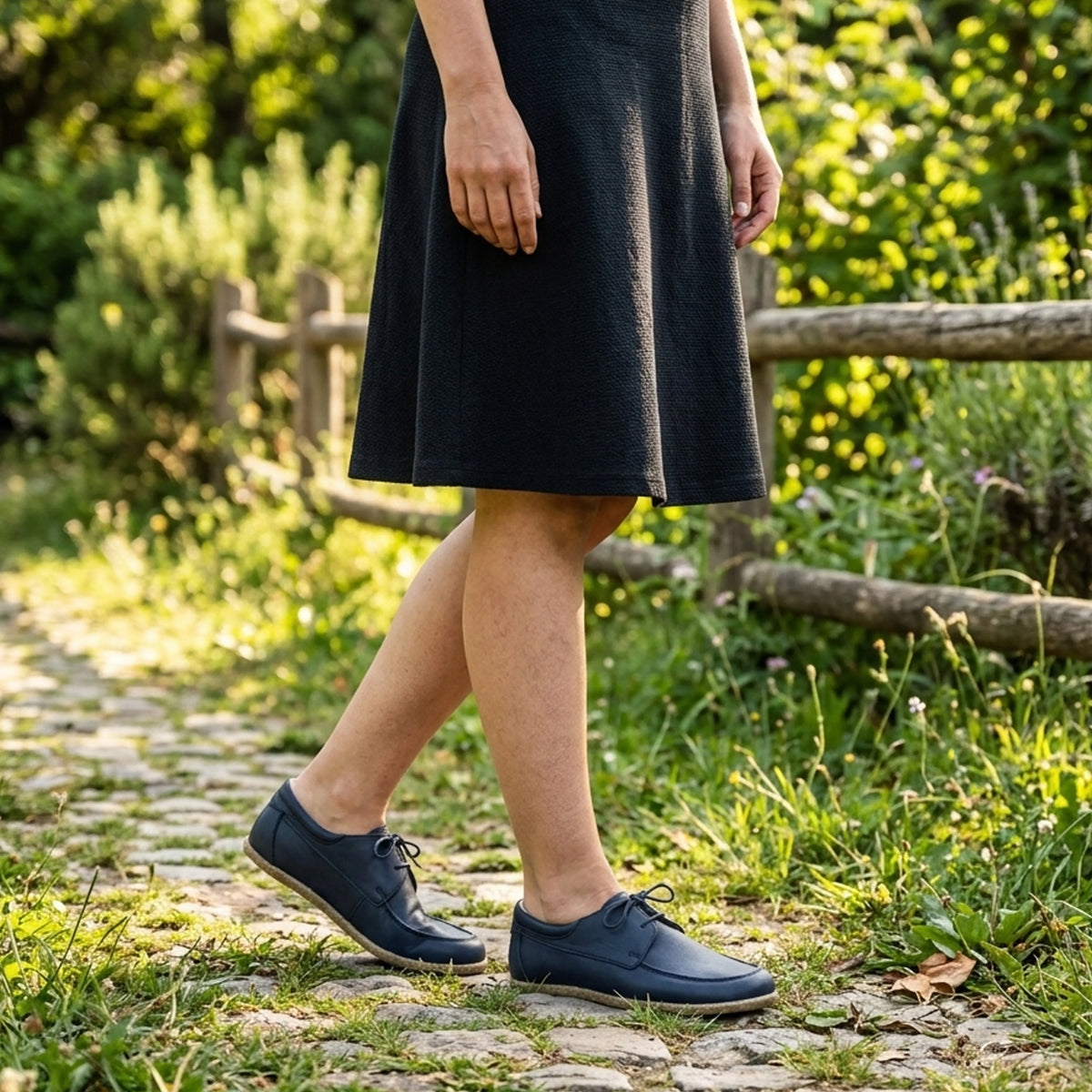 Smooth Barefoot Laces Penny Loafer Shoes – Classic Sole — Leather Sole – Navy Blue