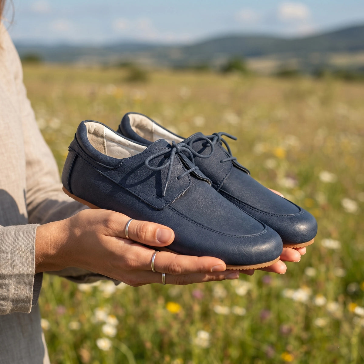 Crazy Barefoot Laces Penny Loafer Shoes – Rubber Sole – Navy Blue