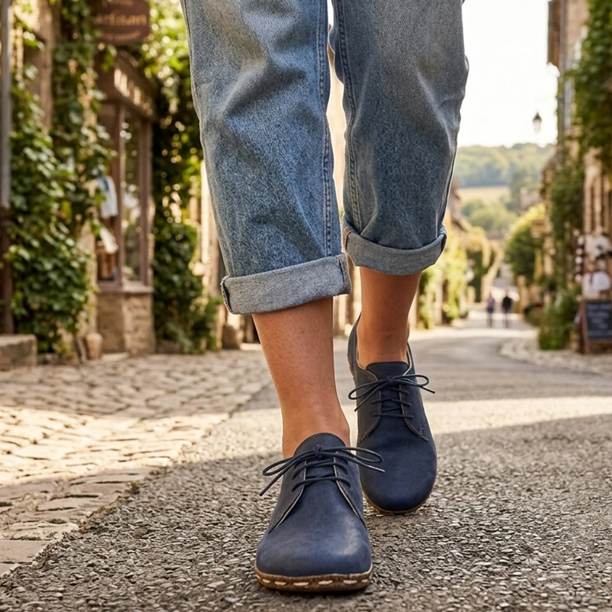 Crazy Barefoot Oxford Shoes — Leather Sole – Navy Blue