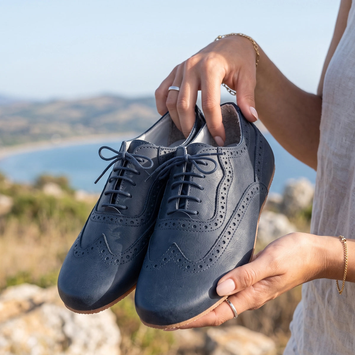 Smooth Barefoot Moccasin Shoes – Rubber Sole – Navy Blue