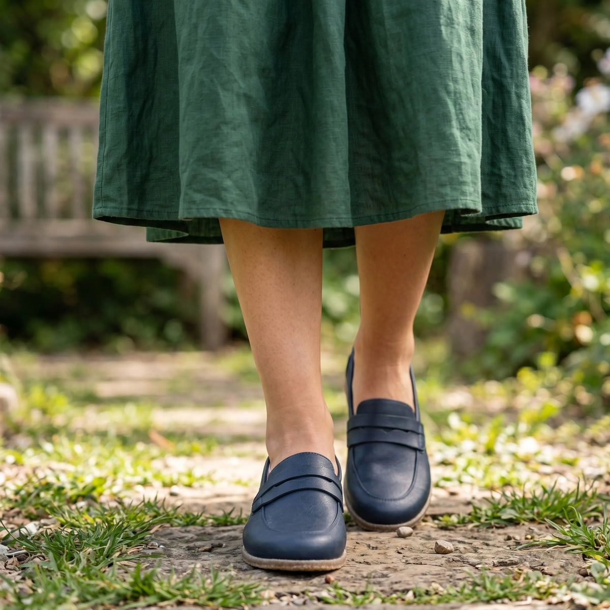 Smooth Barefoot Penny Loafer Shoes – Classic Sole — Leather Sole – Navy Blue