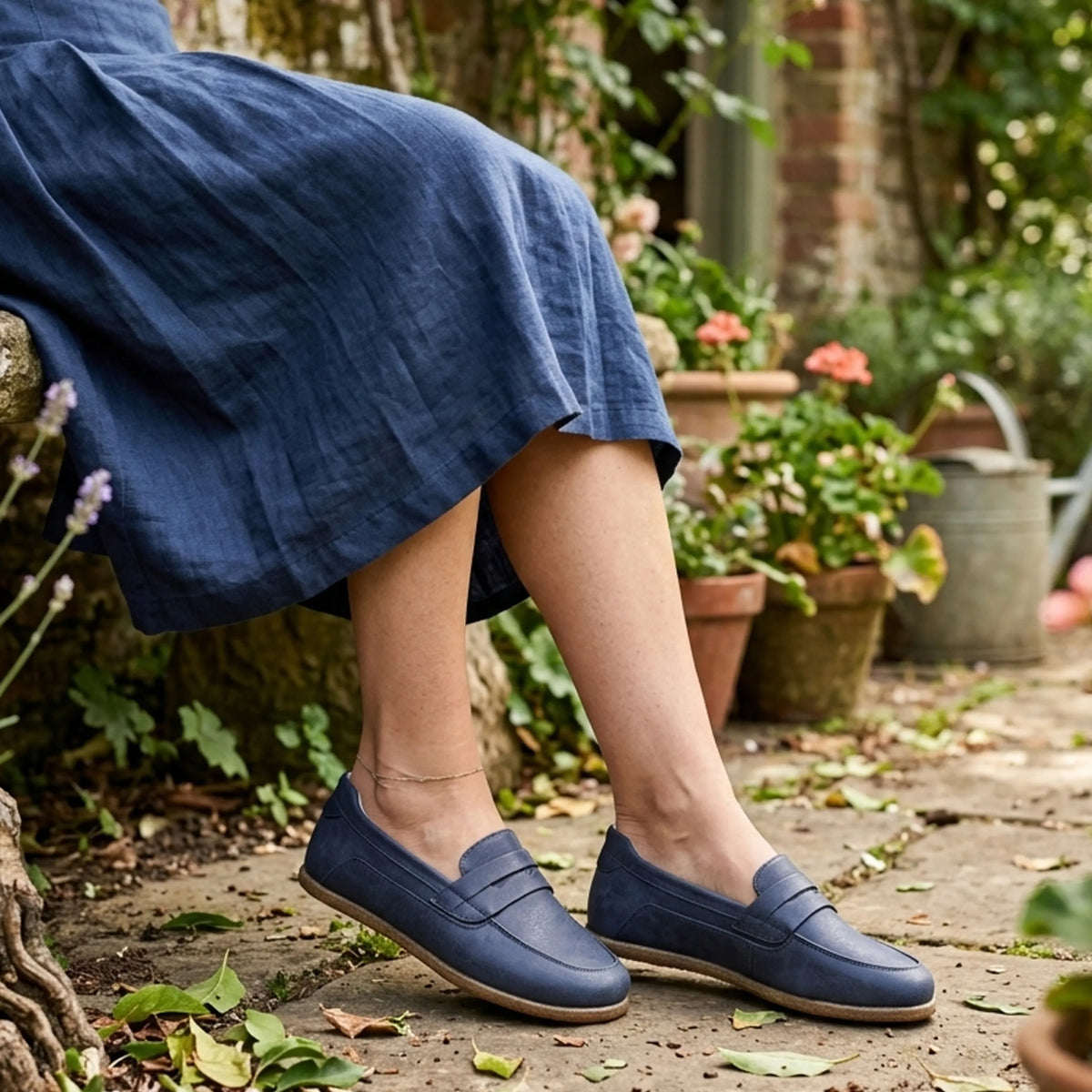 Crazy Barefoot Penny Loafer Shoes – Classic Sole — Leather Sole – Navy Blue