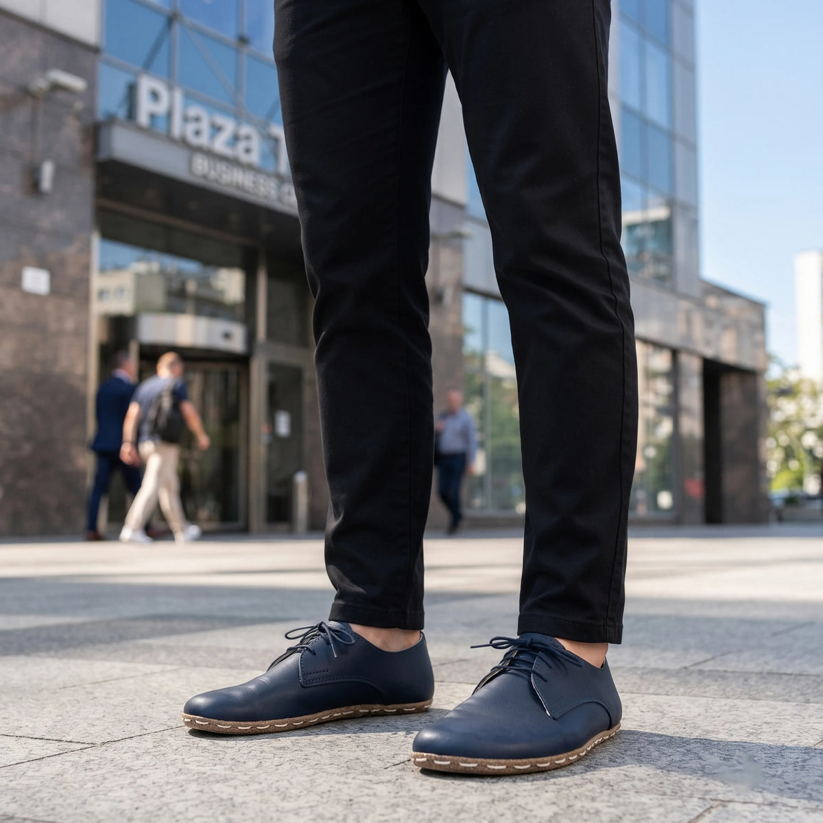Smooth Barefoot Oxford Shoes — Leather Sole – Navy Blue