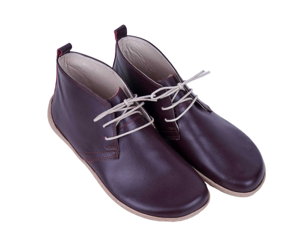 Smooth Barefoot Bootie Laces Shoes – 6 mm Rubber Sole – Burgundy