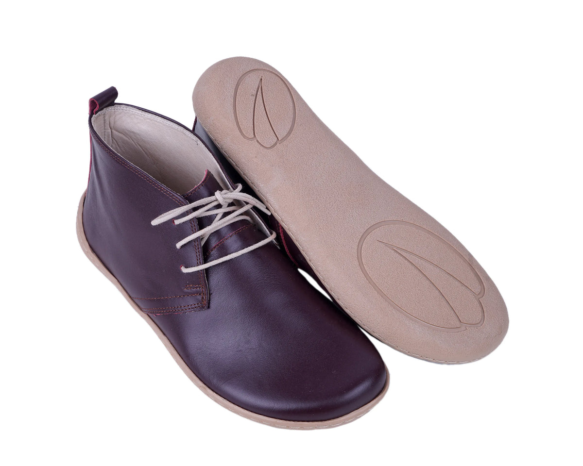 Smooth Barefoot Bootie Laces Shoes – 6 mm Rubber Sole – Burgundy