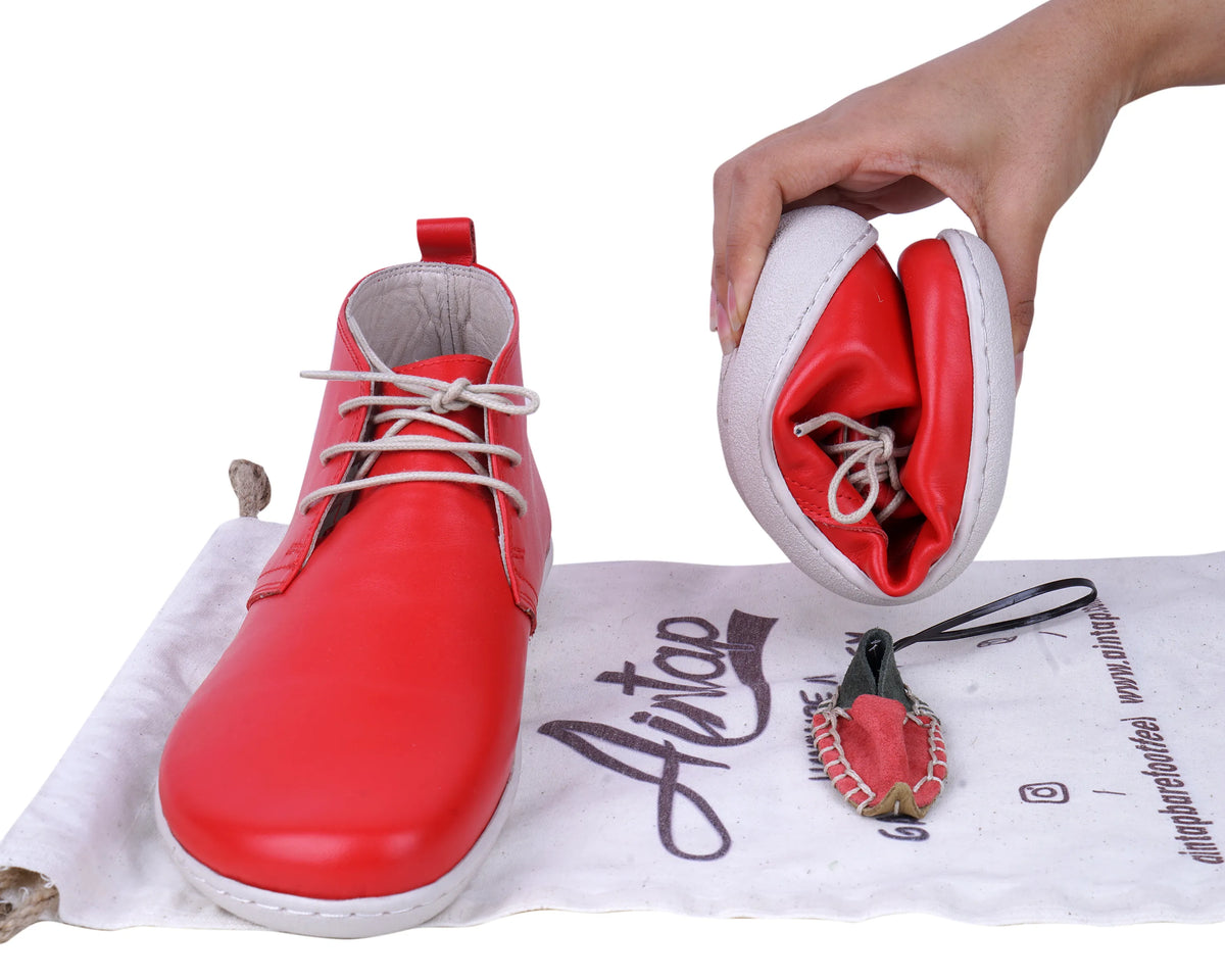 Smooth Barefoot Bootie Laces Shoes – 6 mm Rubber Sole – Red
