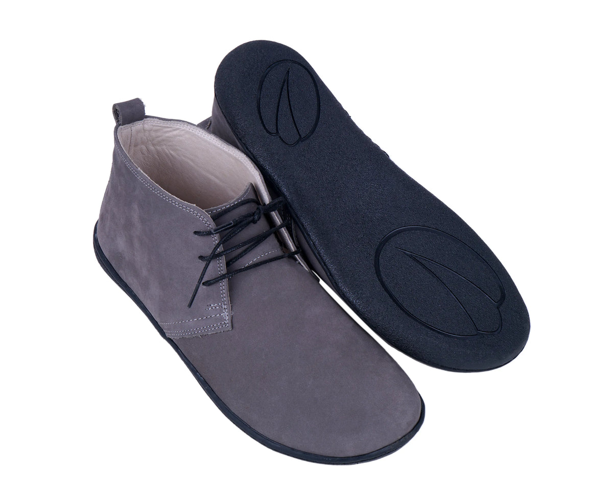 Nubuck Barefoot Bootie Laces Shoes – 6 mm Rubber Sole – Gray