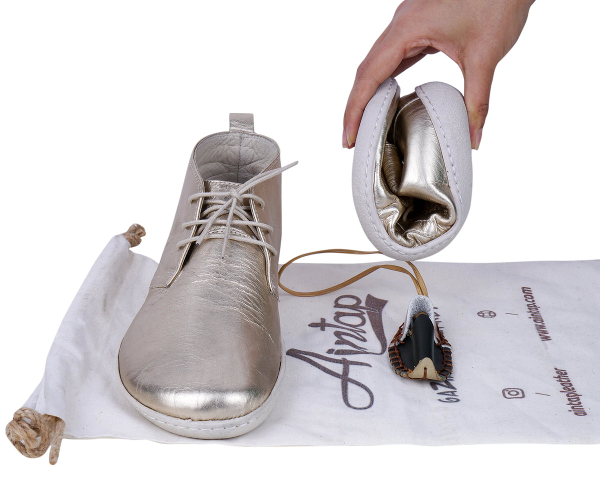 Bright Barefoot Bootie Laces Shoes – 6 mm Rubber Sole – Gold