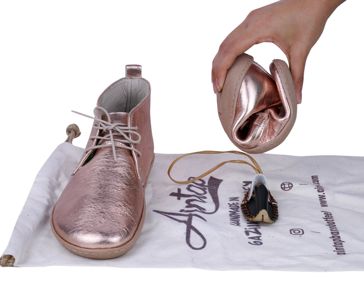 Bright Barefoot Bootie Laces Shoes – 6 mm Rubber Sole – Rose Gold
