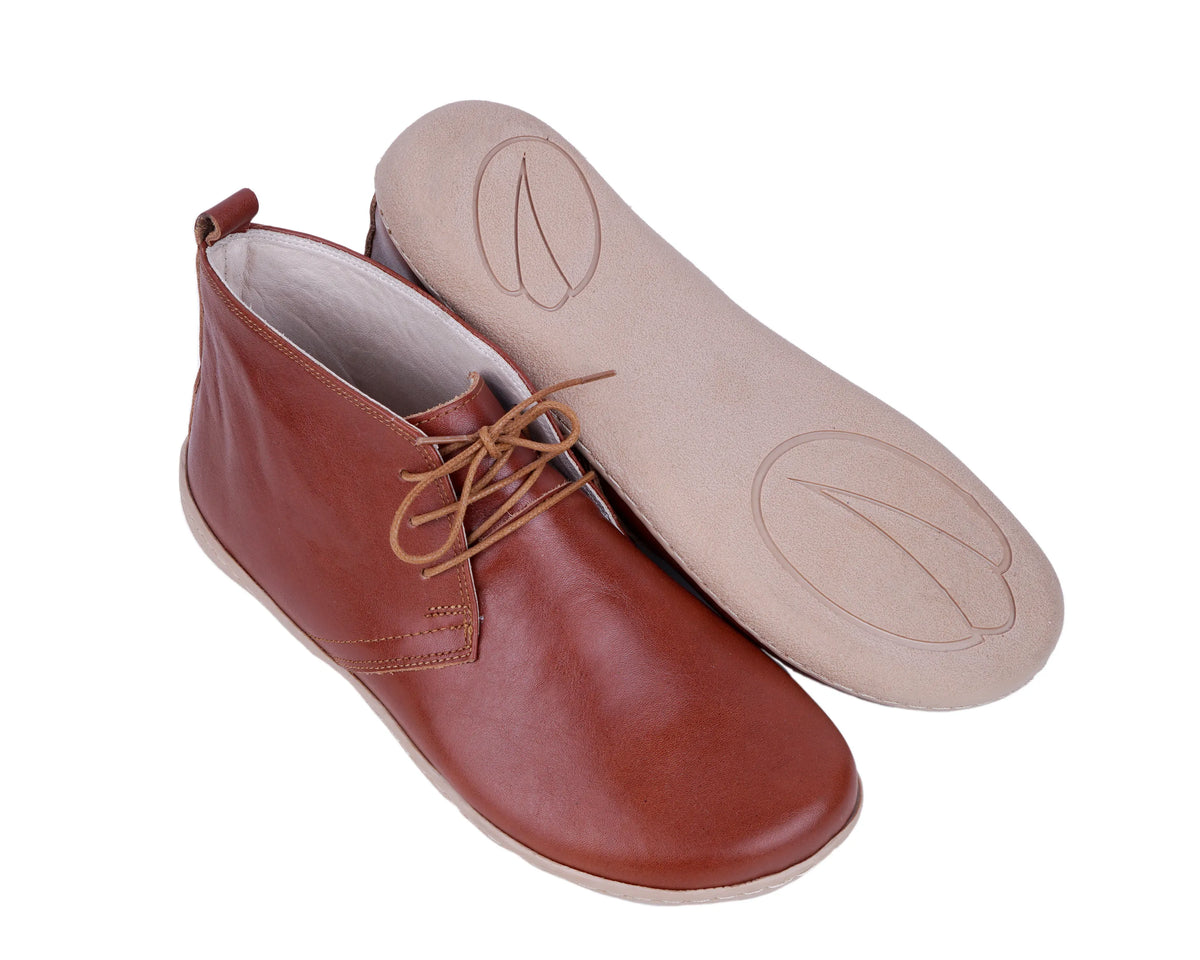 Smooth Barefoot Bootie Laces Shoes – 6 mm Rubber Sole – Brown