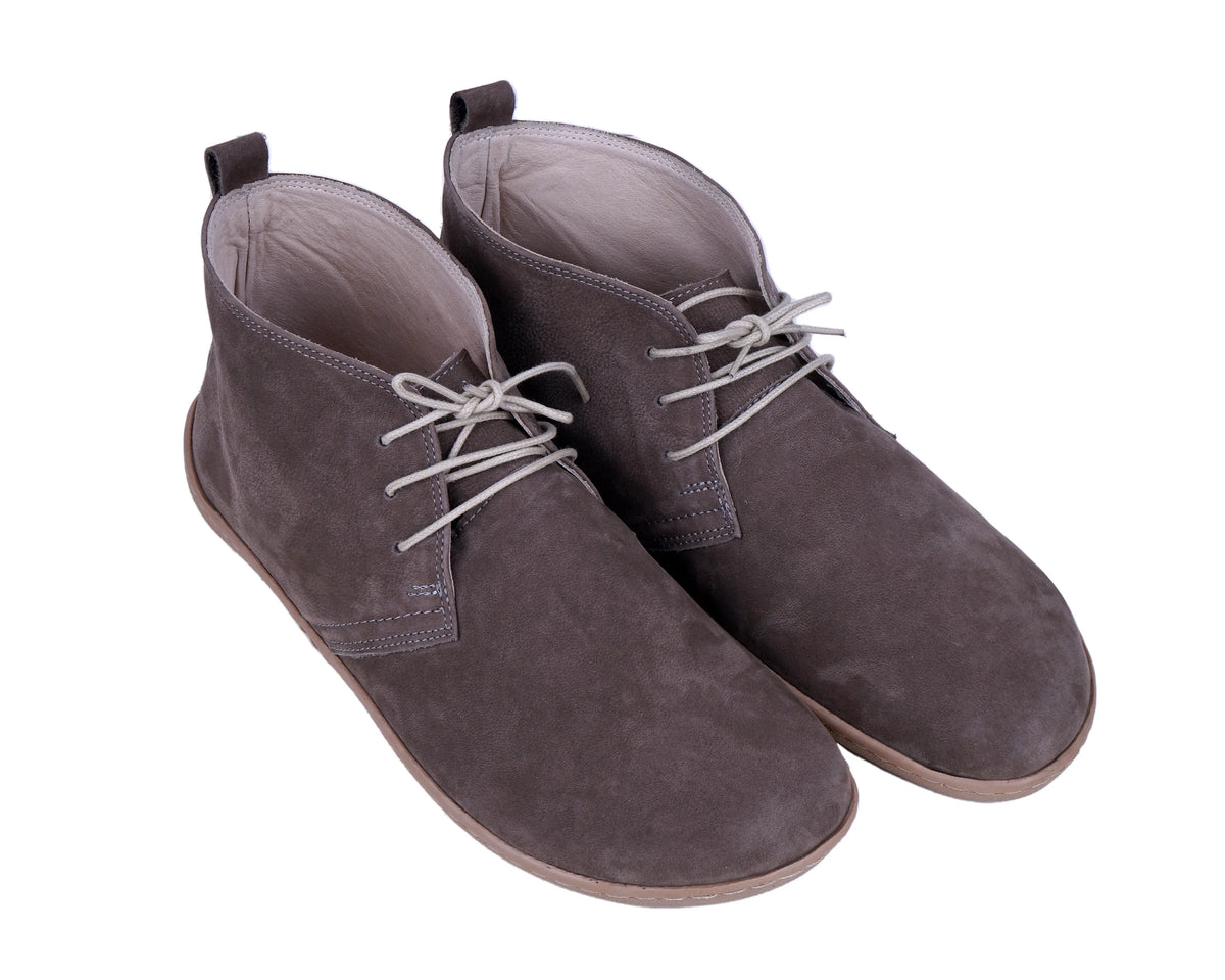 Nubuck Barefoot Bootie Laces Shoes – 6 mm Rubber Sole – Smoked