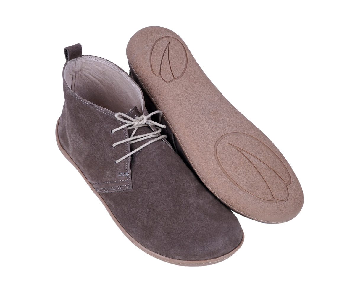 Nubuck Barefoot Bootie Laces Shoes – 6 mm Rubber Sole – Smoked