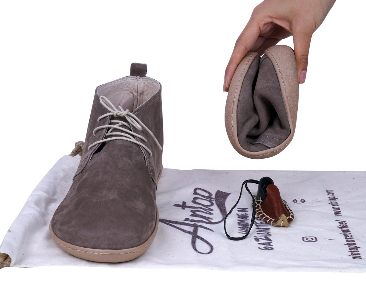 Nubuck Barefoot Bootie Laces Shoes – 6 mm Rubber Sole – Smoked
