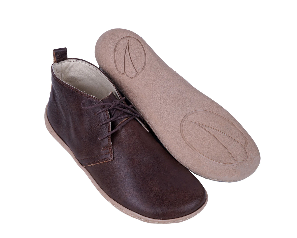 Smooth Barefoot Bootie Laces Shoes – 6 mm Rubber Sole – Dark Brown