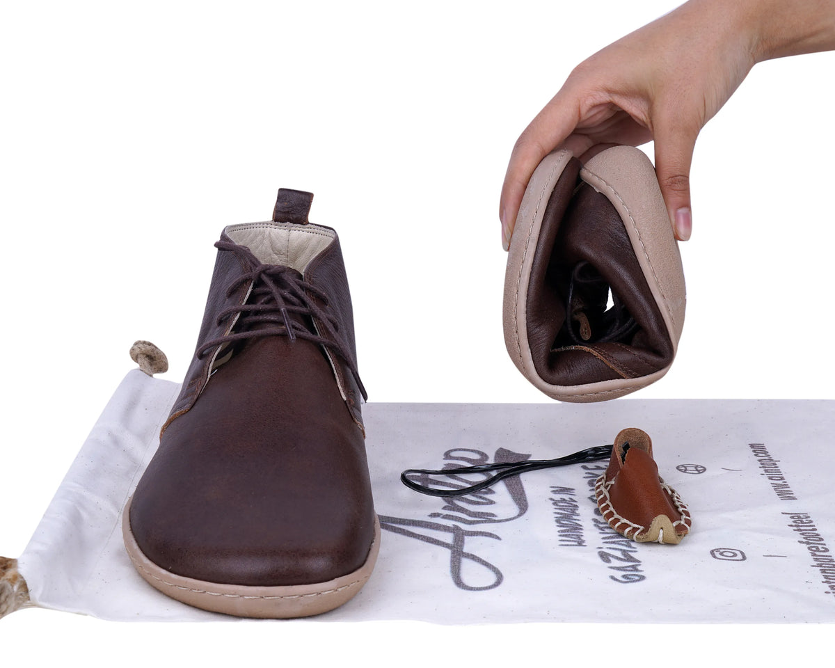 Smooth Barefoot Bootie Laces Shoes – 6 mm Rubber Sole – Dark Brown