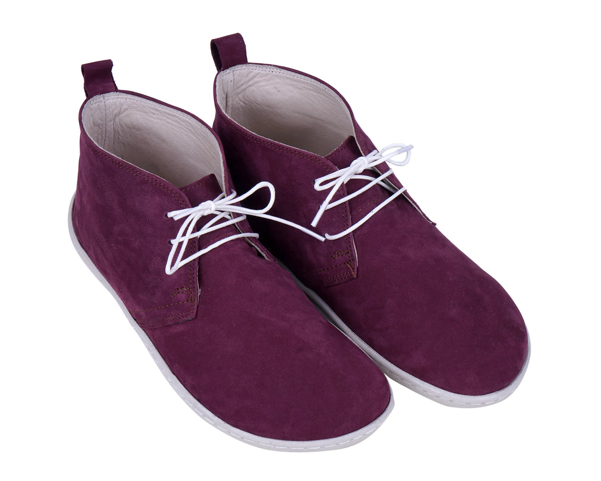 Nubuck Barefoot Bootie Laces Shoes – 6 mm Rubber Sole – Burgundy