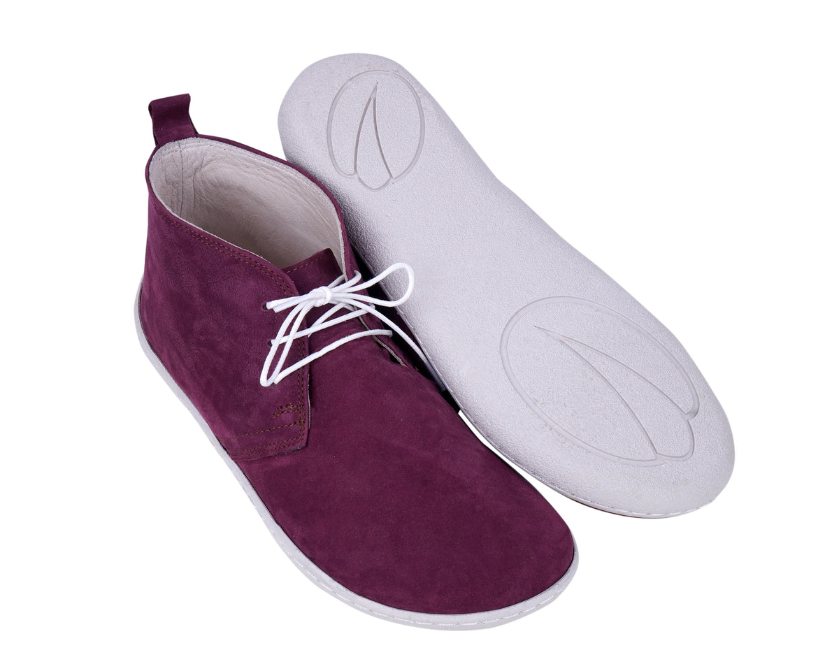 Nubuck Barefoot Bootie Laces Shoes – 6 mm Rubber Sole – Burgundy