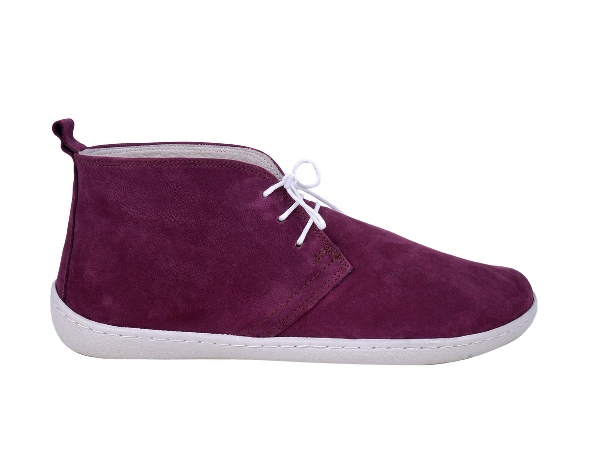Nubuck Barefoot Bootie Laces Shoes – 6 mm Rubber Sole – Burgundy