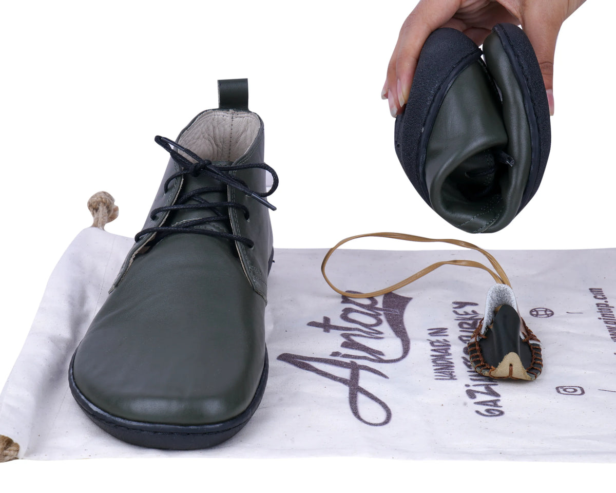 Smooth Barefoot Bootie Laces Shoes – 6 mm Rubber Sole – Olive Green