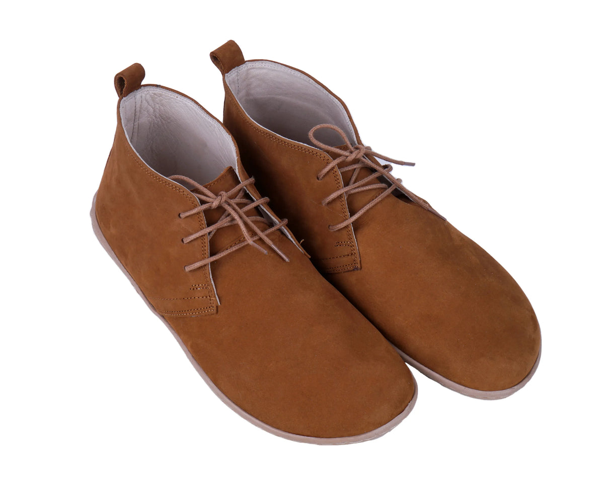 Nubuck Barefoot Bootie Laces Shoes – 6 mm Rubber Sole – Tan