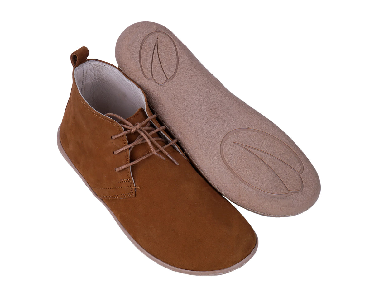 Nubuck Barefoot Bootie Laces Shoes – 6 mm Rubber Sole – Tan