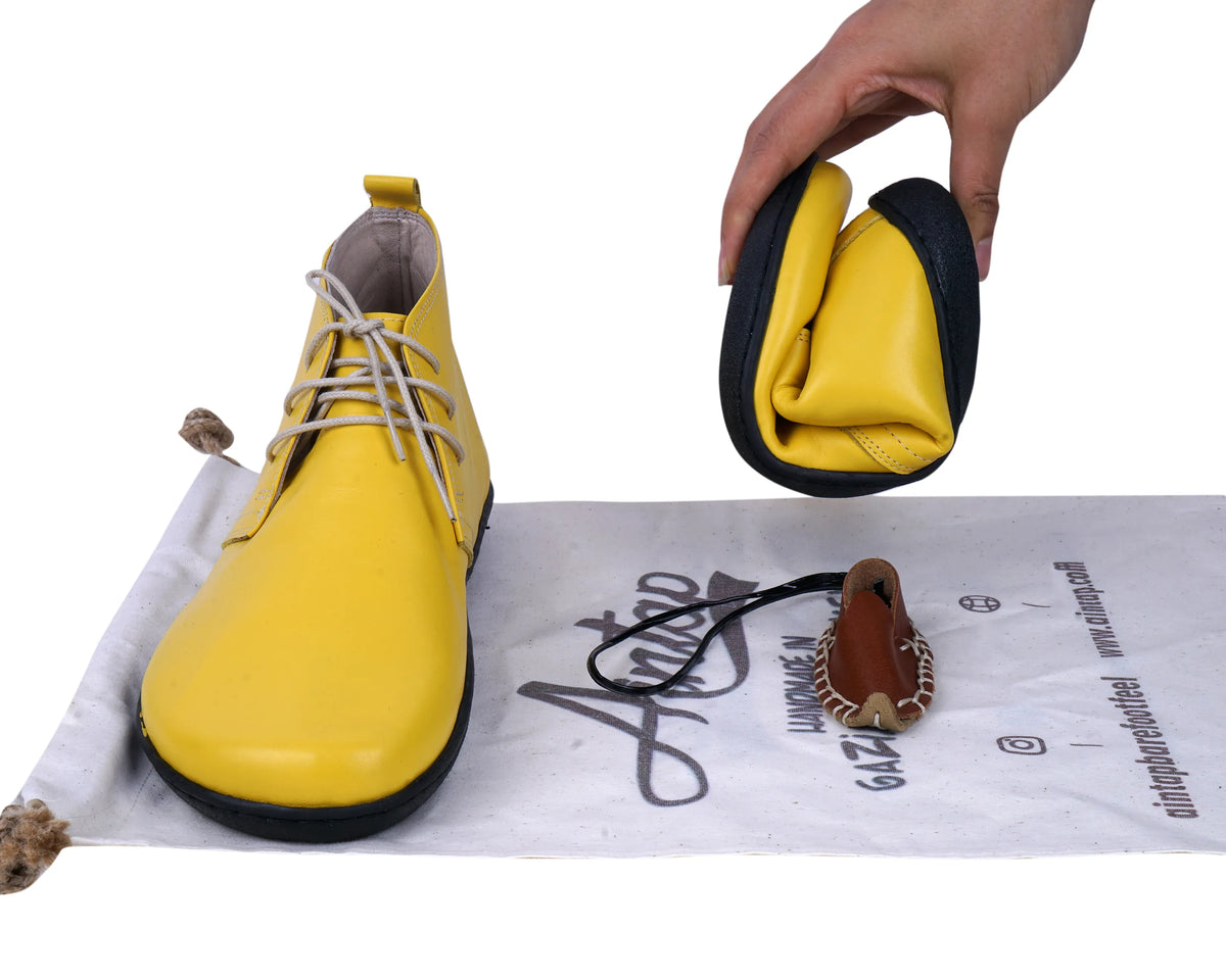 Smooth Barefoot Bootie Laces Shoes – 6 mm Rubber Sole – Yellow