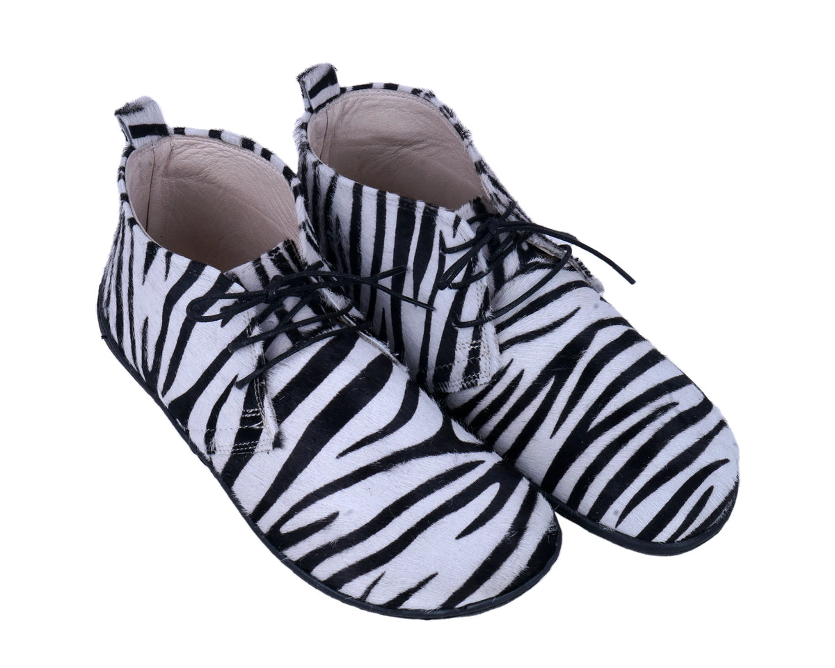 Hair Barefoot Bootie Laces Shoes – 6 mm Rubber Sole – Zebra