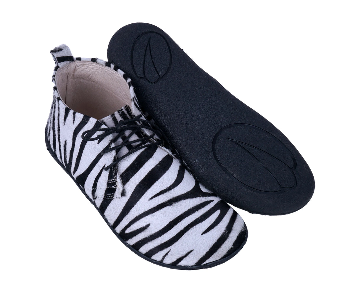 Hair Barefoot Bootie Laces Shoes – 6 mm Rubber Sole – Zebra