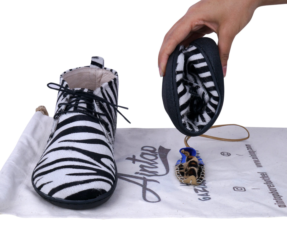 Hair Barefoot Bootie Laces Shoes – 6 mm Rubber Sole – Zebra