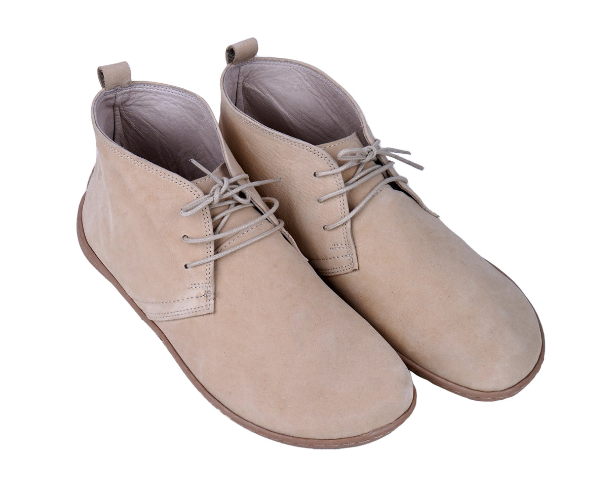 Nubuck Barefoot Bootie Laces Shoes – 6 mm Rubber Sole – Cream