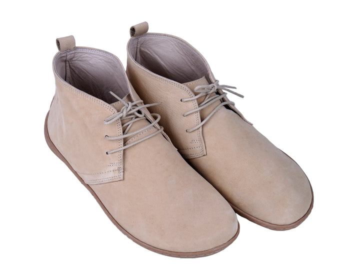 Nubuck Barefoot Bootie Laces Shoes – 6 mm Rubber Sole – Cream