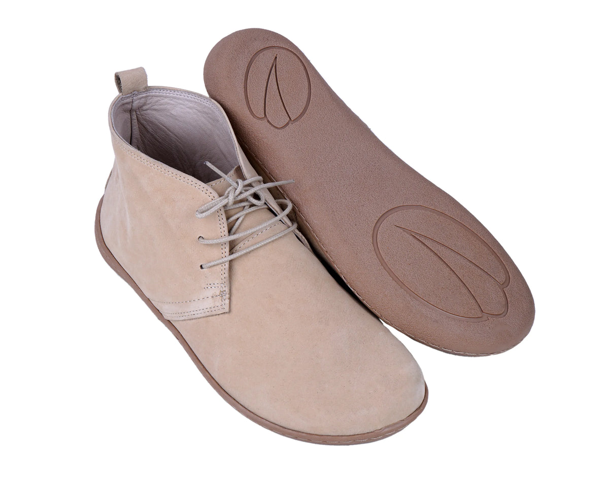 Nubuck Barefoot Bootie Laces Shoes – 6 mm Rubber Sole – Cream