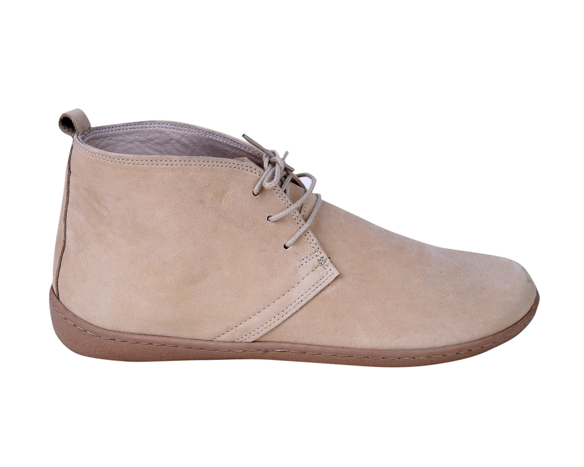 Nubuck Barefoot Bootie Laces Shoes – 6 mm Rubber Sole – Cream