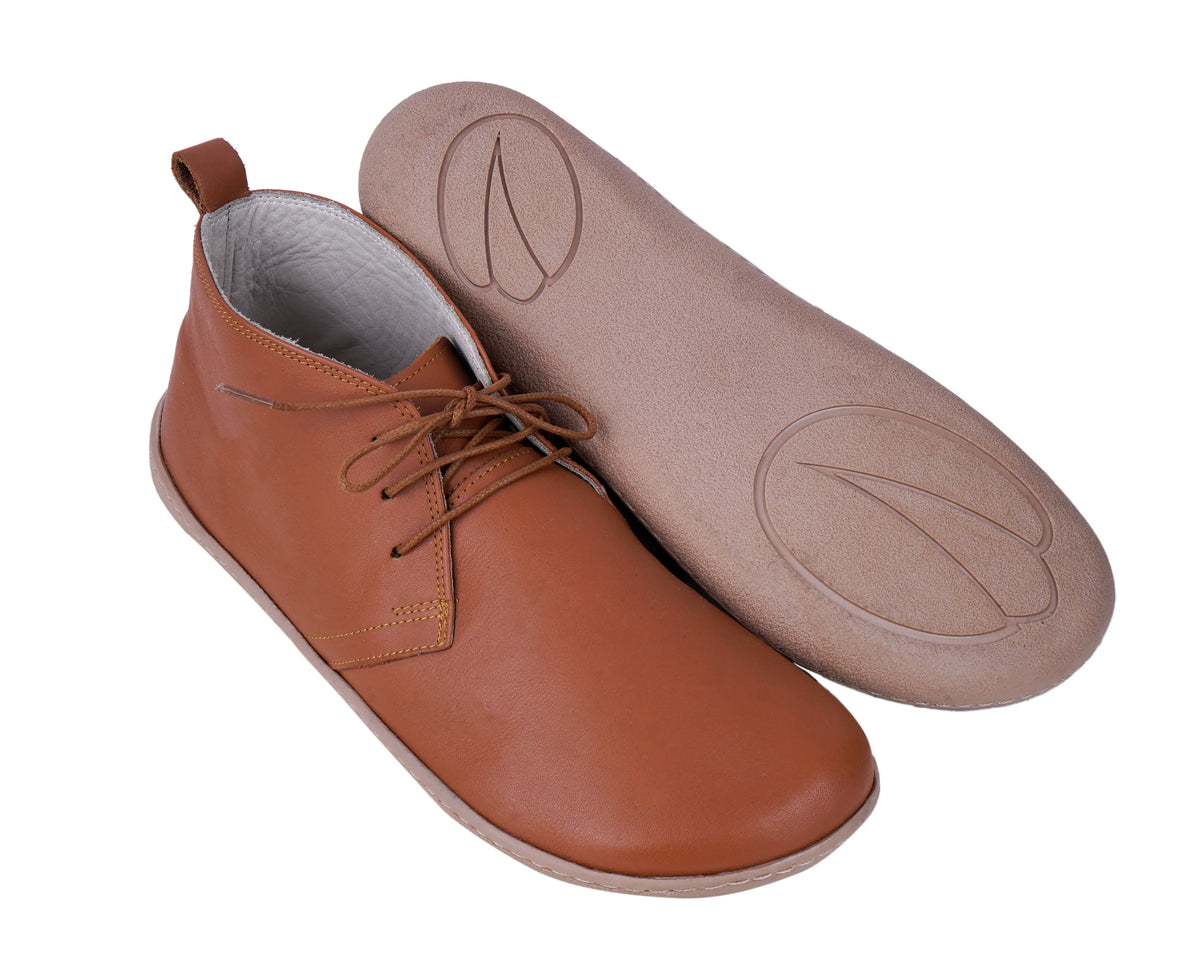 Smooth Barefoot Bootie Laces Shoes – 6 mm Rubber Sole – Tan