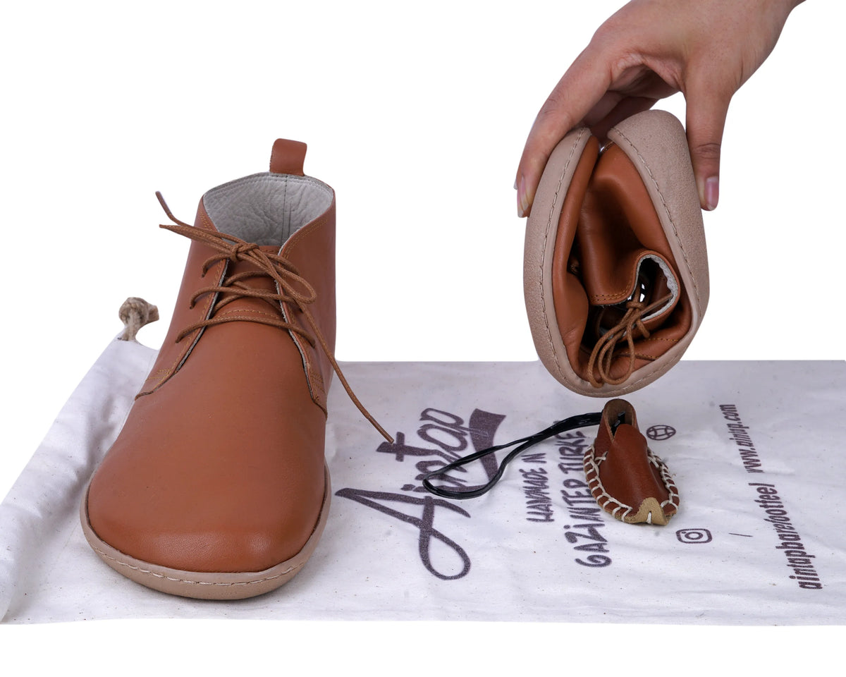 Smooth Barefoot Bootie Laces Shoes – 6 mm Rubber Sole – Tan