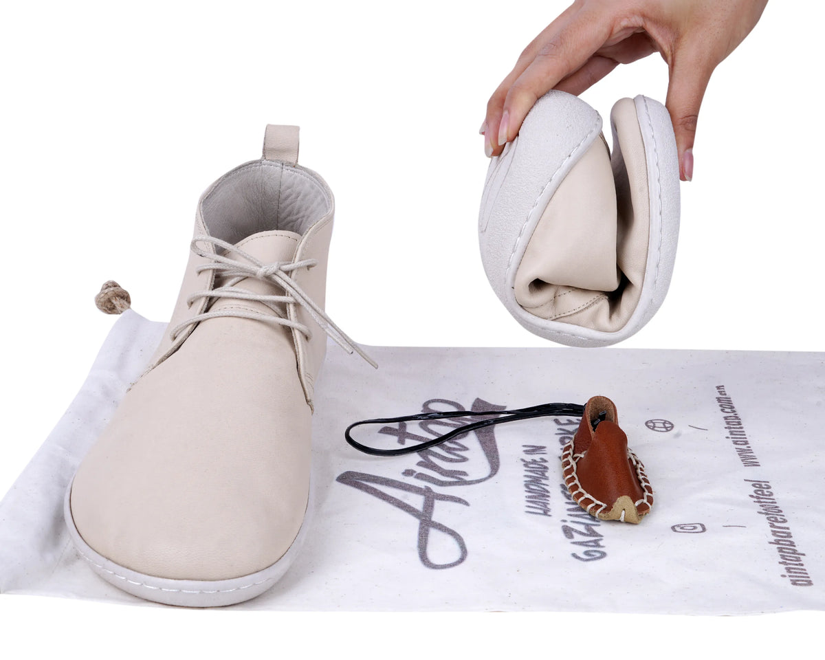 Smooth Barefoot Bootie Laces Shoes – 6 mm Rubber Sole – Cream