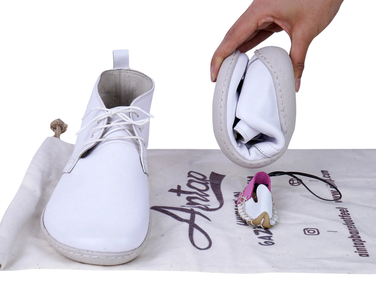 Smooth Barefoot Bootie Laces Shoes – 6 mm Rubber Sole – White