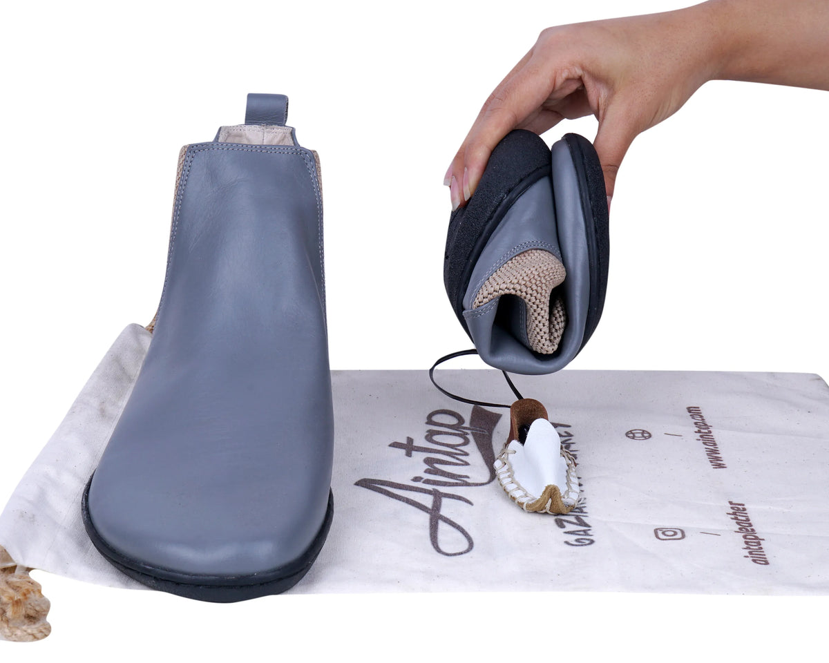 Smooth Barefoot Chelsea Boots Shoes – 6mm Rubber Sole – Gray