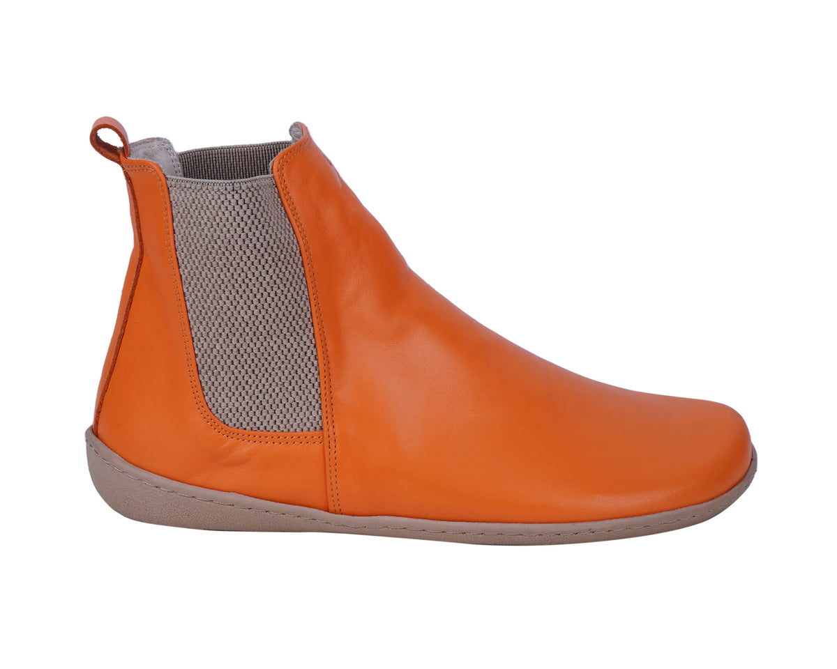 Smooth Barefoot Chelsea Boots Shoes – 6mm Rubber Sole – Orange