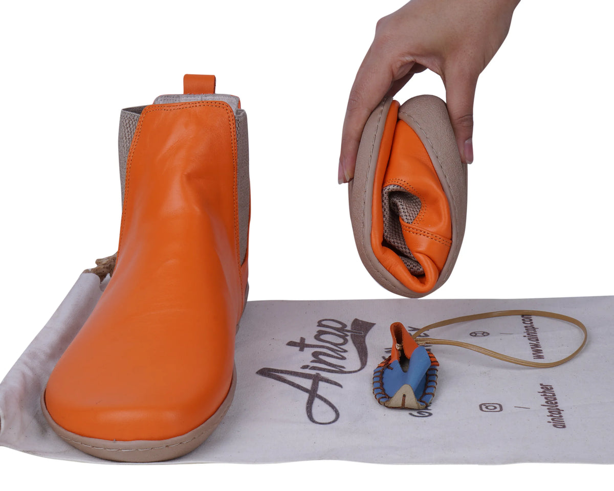 Smooth Barefoot Chelsea Boots Shoes – 6mm Rubber Sole – Orange
