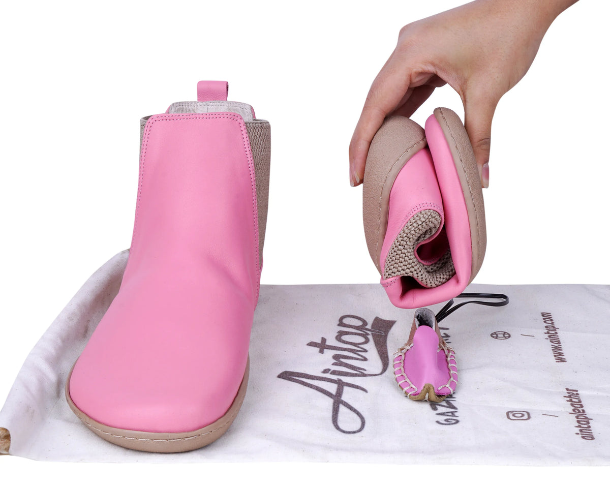 Smooth Barefoot Chelsea Boots Shoes – 6mm Rubber Sole – Pink
