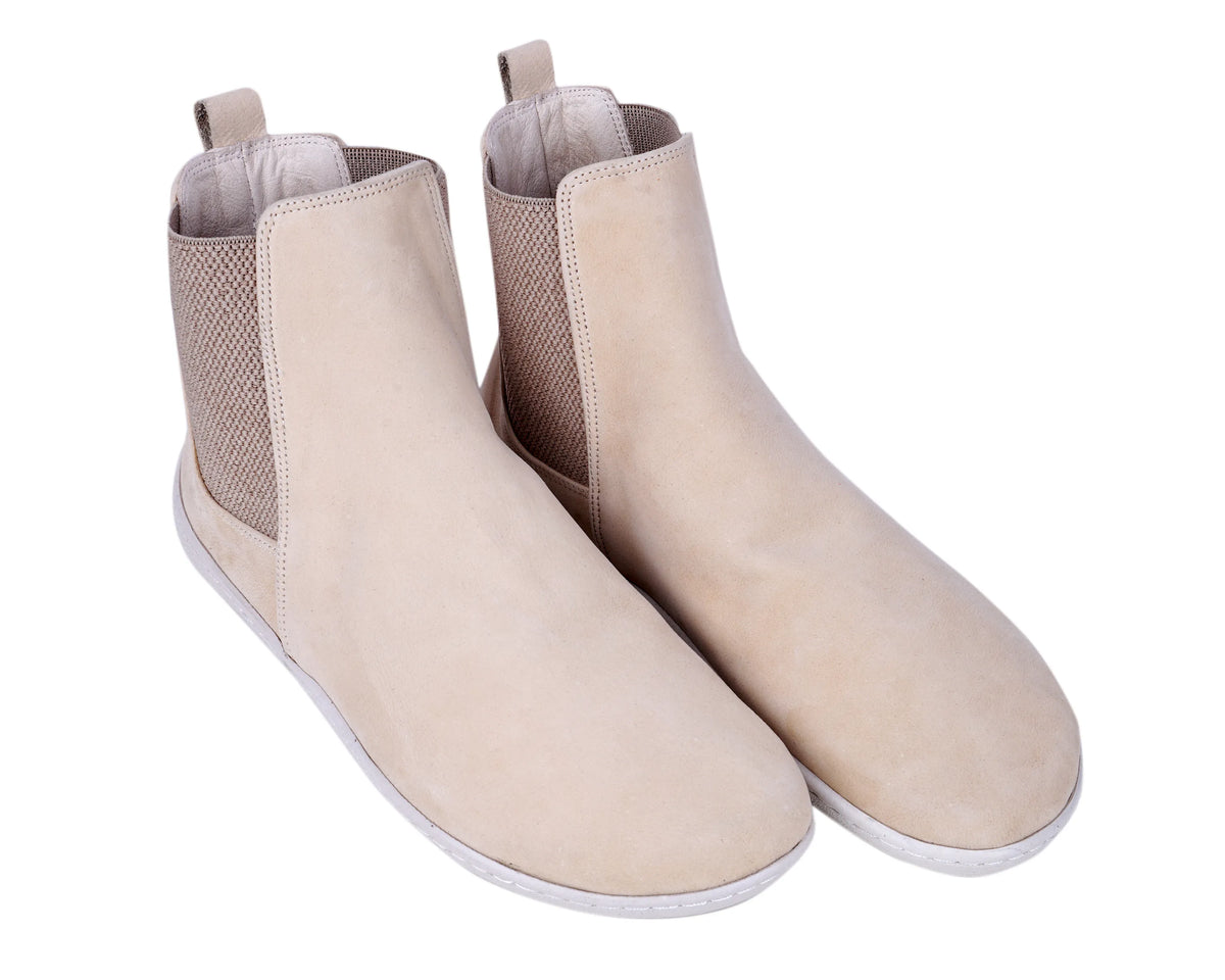 Nubuck Barefoot Chelsea Boots Shoes – 6mm Rubber Sole – Cream