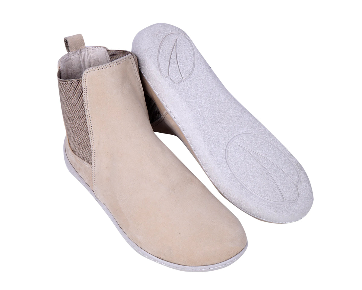 Nubuck Barefoot Chelsea Boots Shoes – 6mm Rubber Sole – Cream